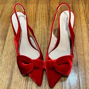 Red Velvet Slingback Heels with Bow (Sz 9)